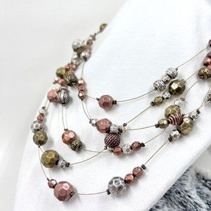 NWOT – Antiqued Gold Tone Five Strand Wire 20” Necklace w/ Tri-Colored Beading